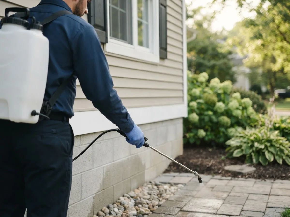 Pest control technician inspecting a home in Lincoln, IL